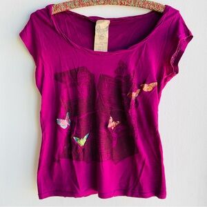 TRF T-Shirt Collection Magenta Butterfly Graphic Top